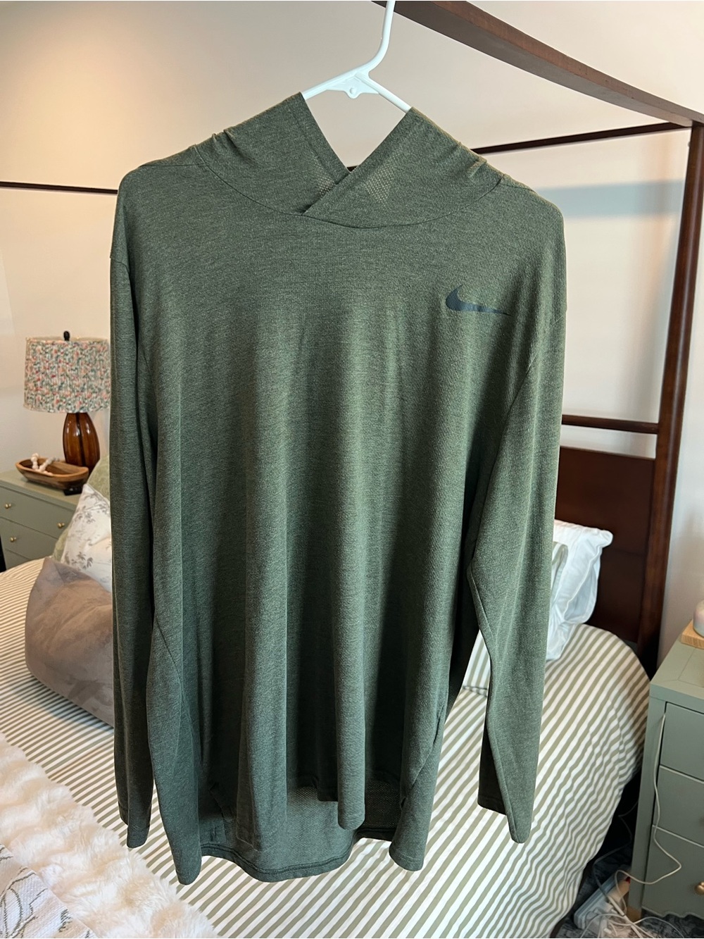 Nike Olive Green Long Sleeve Hooded Athletic Top